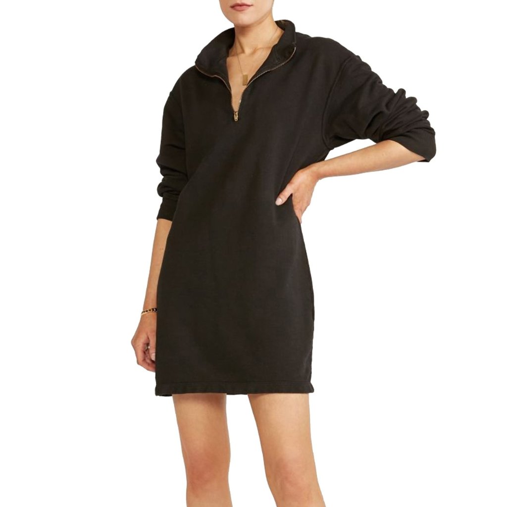 Nwt Etica Black Keily Quarter Zip Long Sleeves Cotton Mini Dress Size Medium